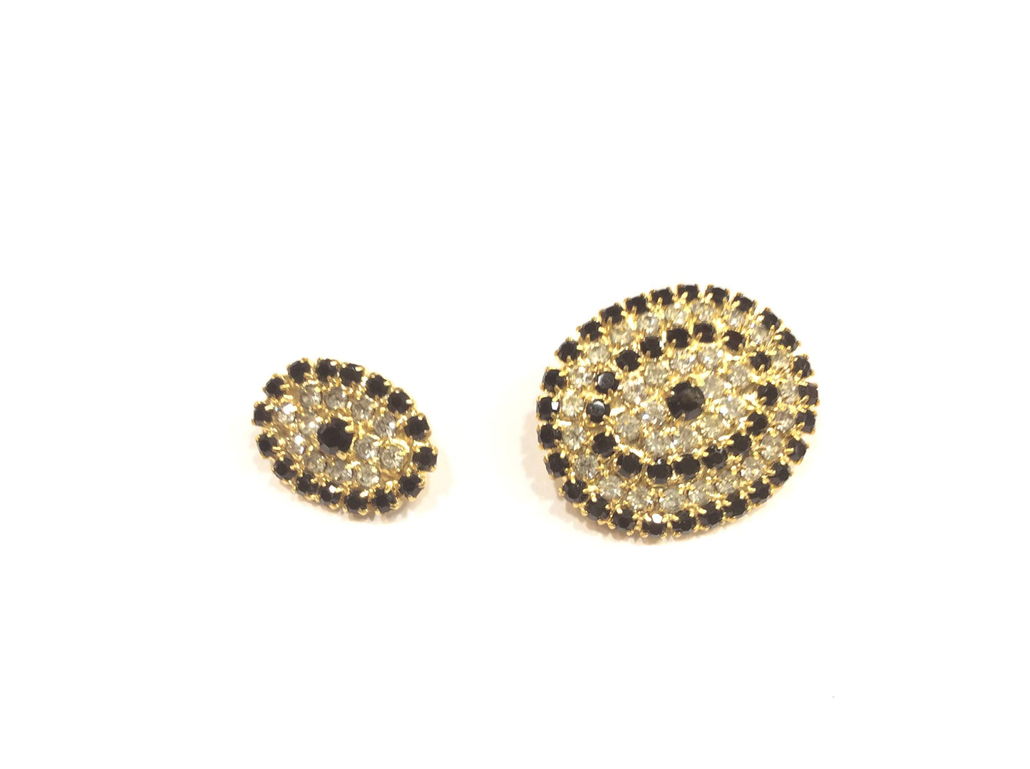 BOTTONE GIOIELLO OVALE BASE ORO STRASS CRYSTAL E NERO CM 1,6