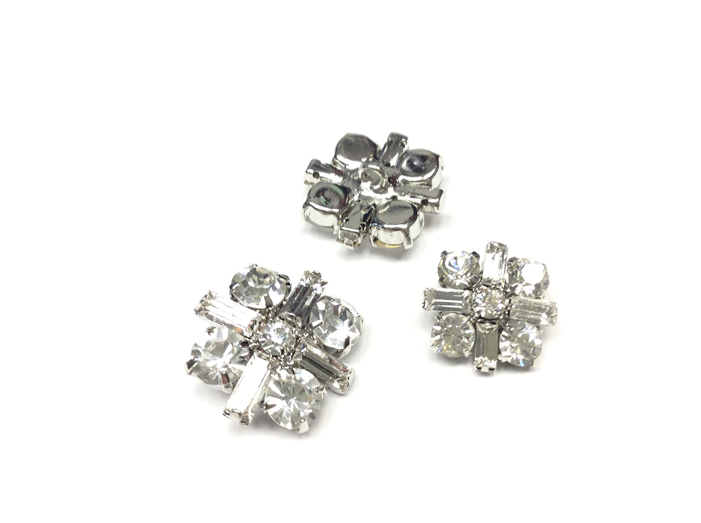 BOTTONE GIOIELLO GIACCA CAMICIA QUADRATO BASE ARGENTO BAGUETTE CRYSTAL CM 2
