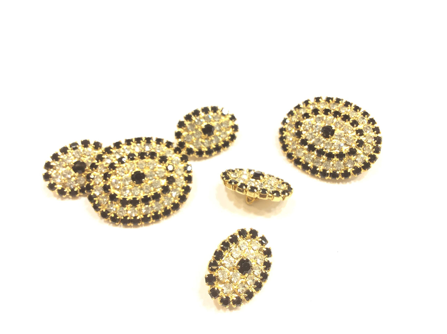 BOTTONE GIOIELLO OVALE BASE ORO STRASS CRYSTAL E NERO CM 1,6
