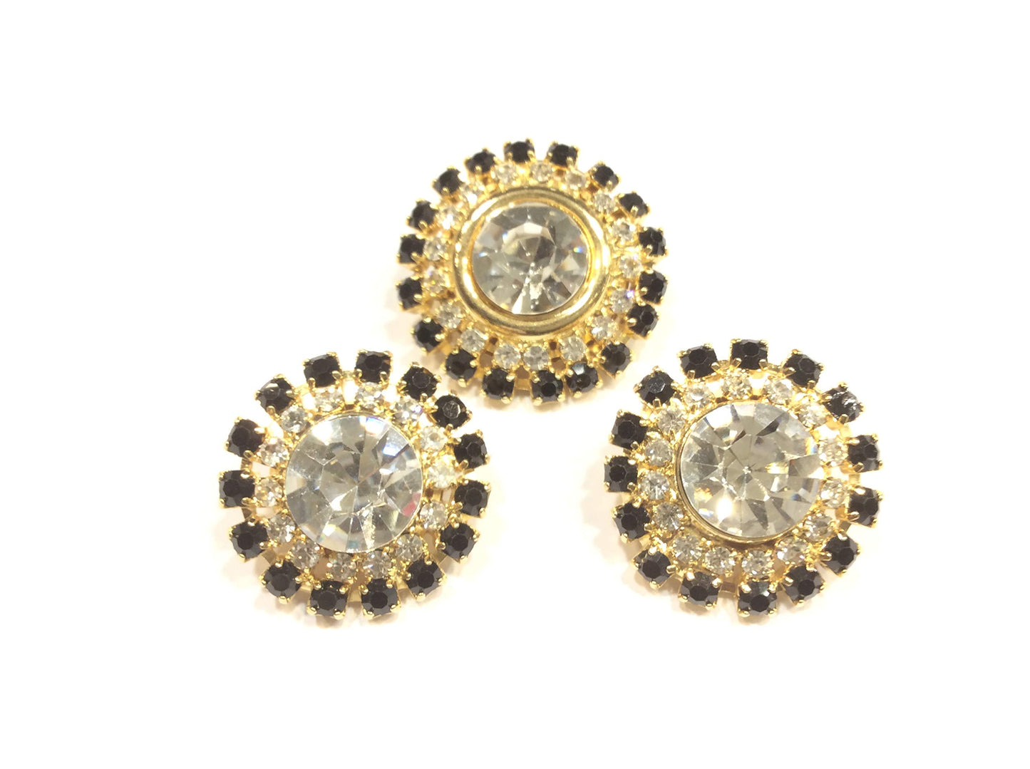 BOTTONE GIOIELLO BASE ORO STRASS CRYSTAL E NERO CM 2,8