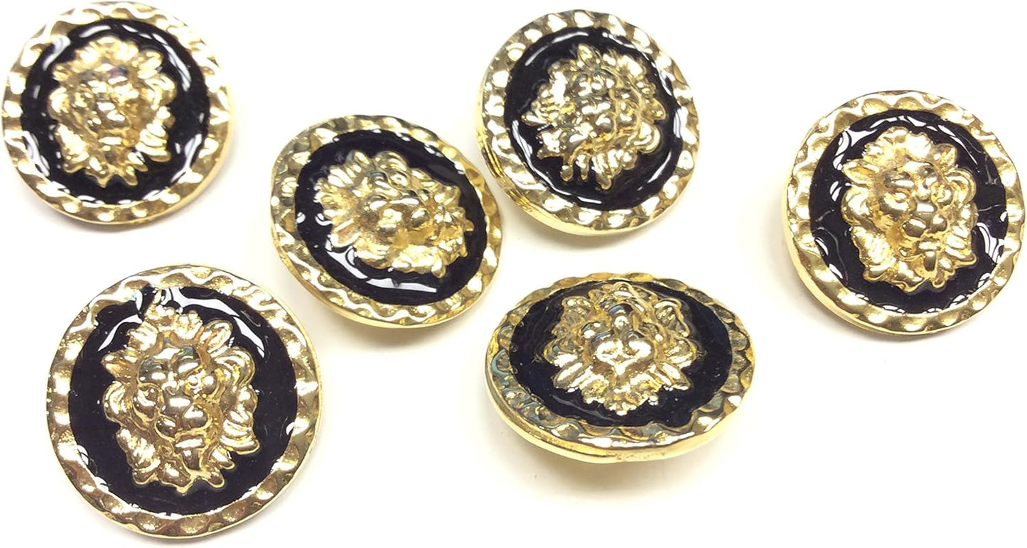 Bottoni Gioiello 18mm Oro e Smalto Nero – Testa di Leone con Bordo Cordonato – Per Camicie, Cardigan e Polsini – Stile Barocco Luxury