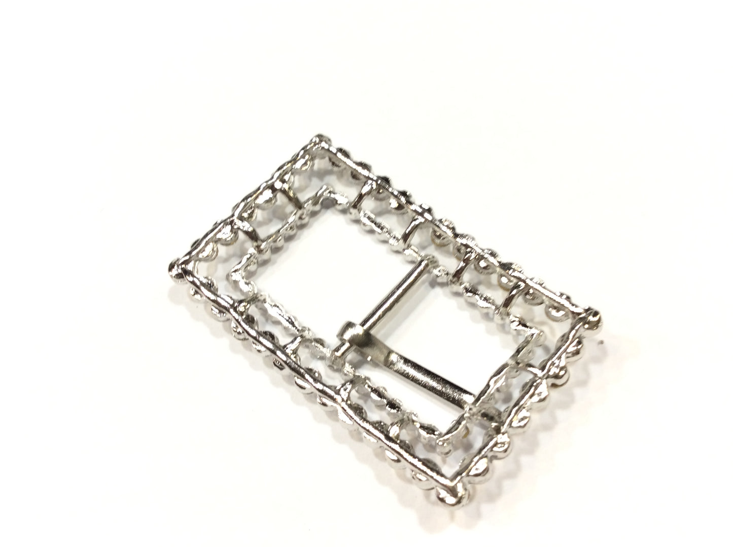 Fibbia Decorativa con Strass, Rettangolare, 2cm, Argento
