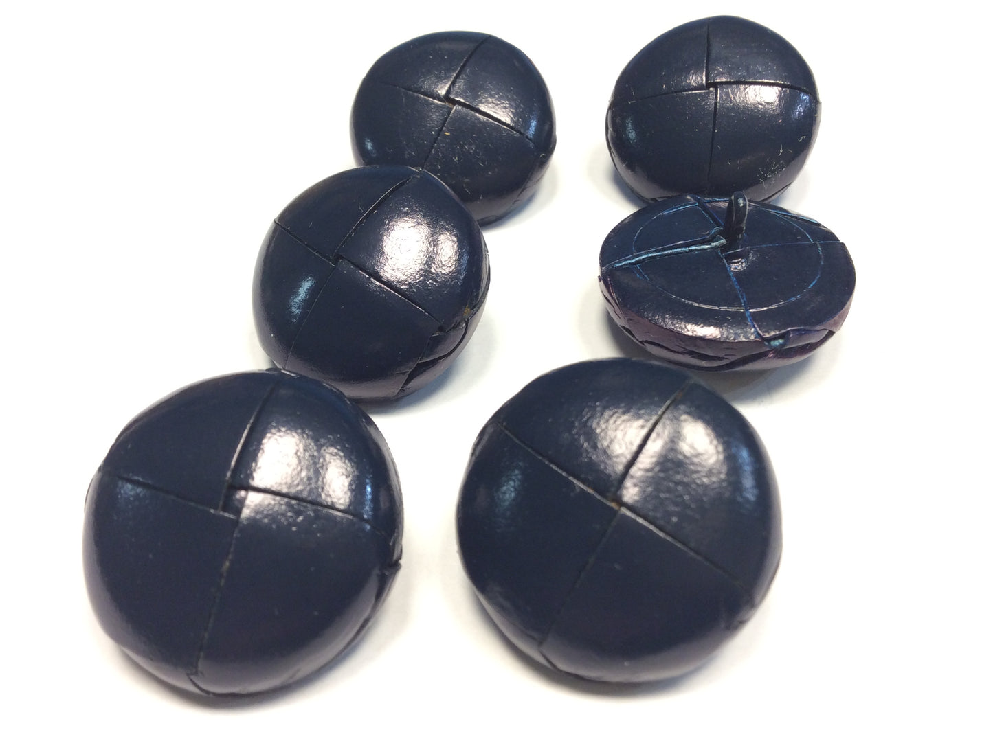 Set di 6 Bottoni in Pelle da Loden, 2,8 cm, Blu Navy
