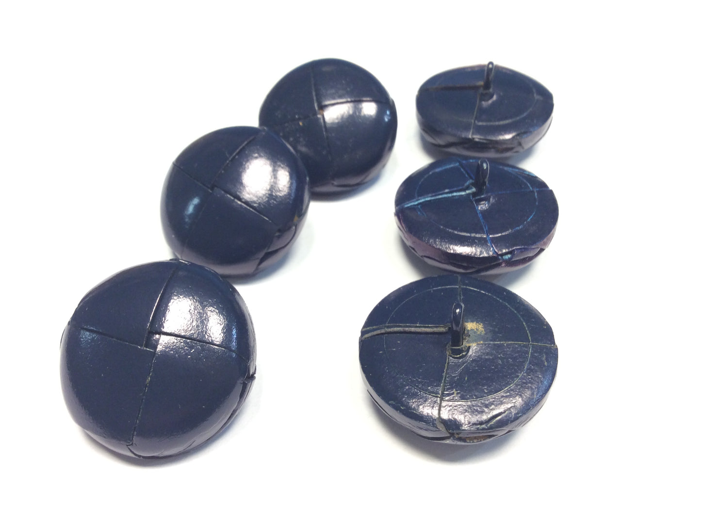 Set di 6 Bottoni in Pelle da Loden, 2,8 cm, Blu Navy