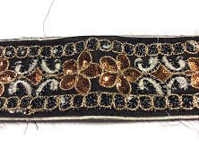 D'Addario 1 MT PASSAMANERIA BORDURA CM 7 Nero Decorazione Lurex Bronzo E Paillettes