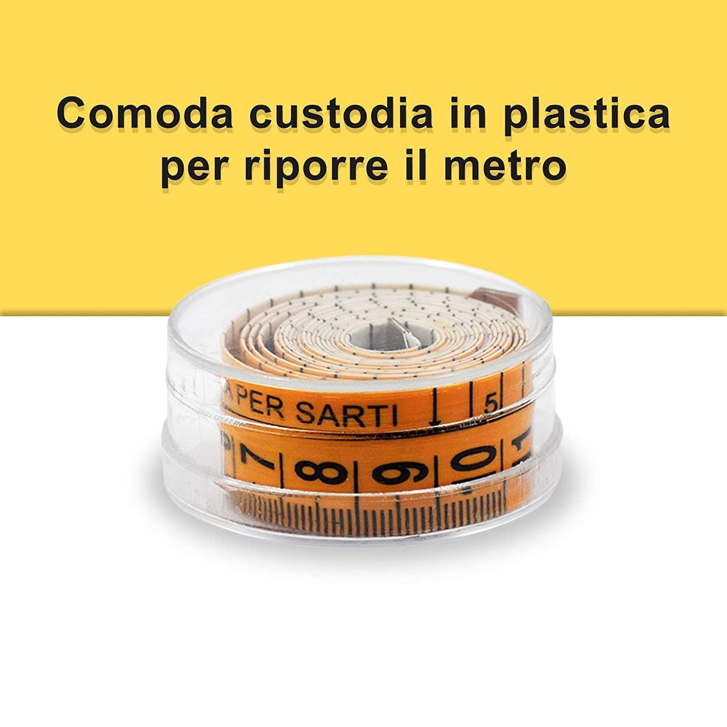 Centimetro Giallo Morbido Con Pratica Custodia In Plastica Rigida Centimetro da Sarta Professionale Avvolgibile Doppia Graduazione 1,5 Mt