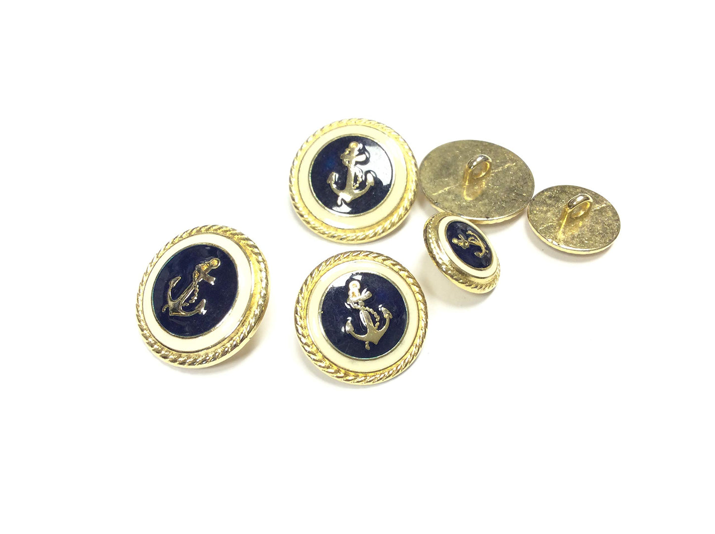 BOTTONE ANCORA ORO OTTONE SMALTATO BLU PANNA CM 2,2