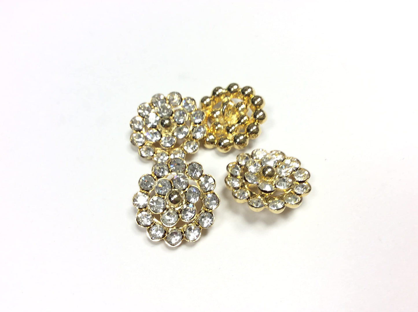 BOTTONE alta moda fiore oro cm 2 pietre bianche