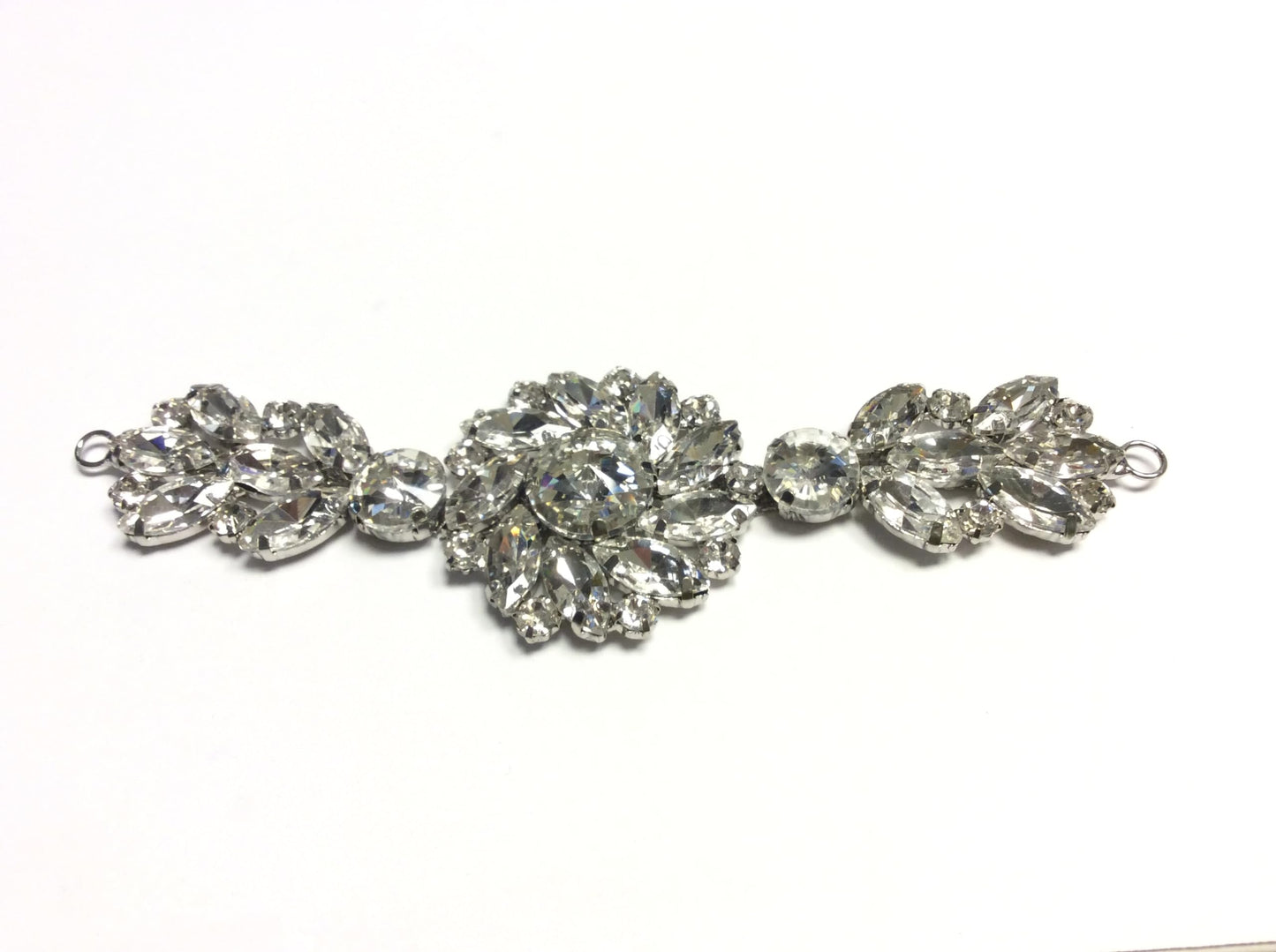 applicazione cm 15 passamaneria gioiello da cucito base argento pietre e strass