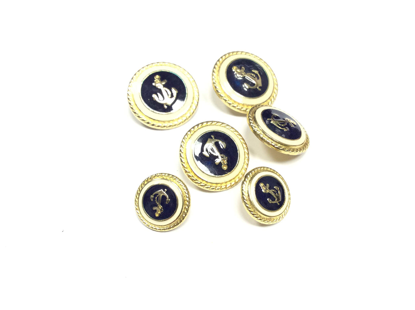 BOTTONE ANCORA ORO OTTONE SMALTATO BLU PANNA CM 2,2