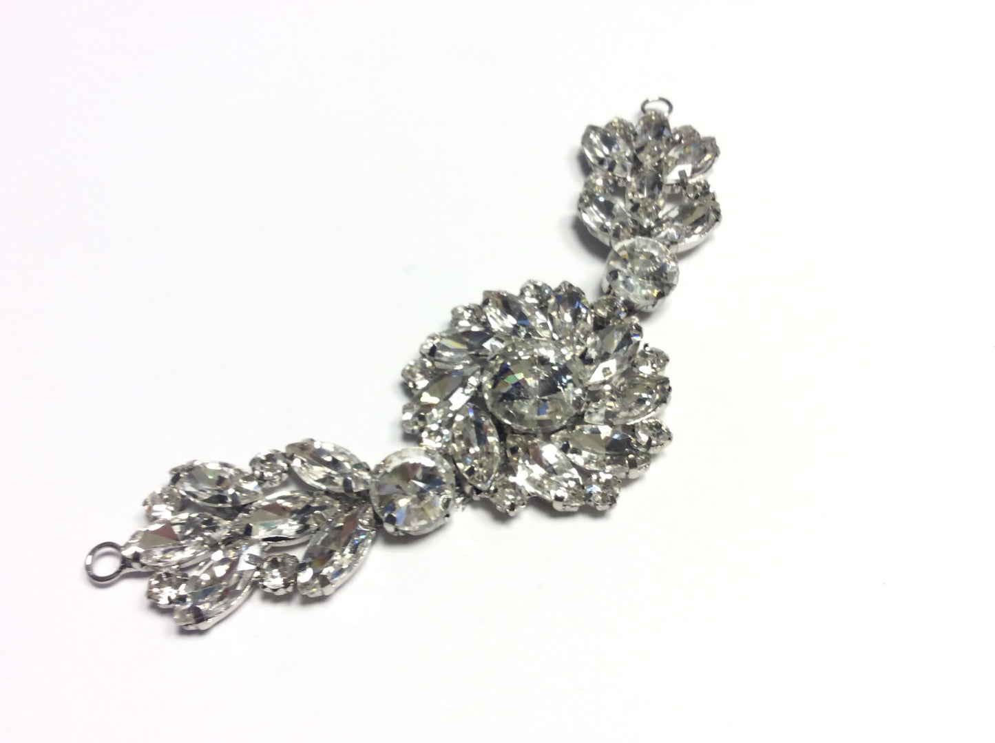 applicazione cm 15 passamaneria gioiello da cucito base argento pietre e strass