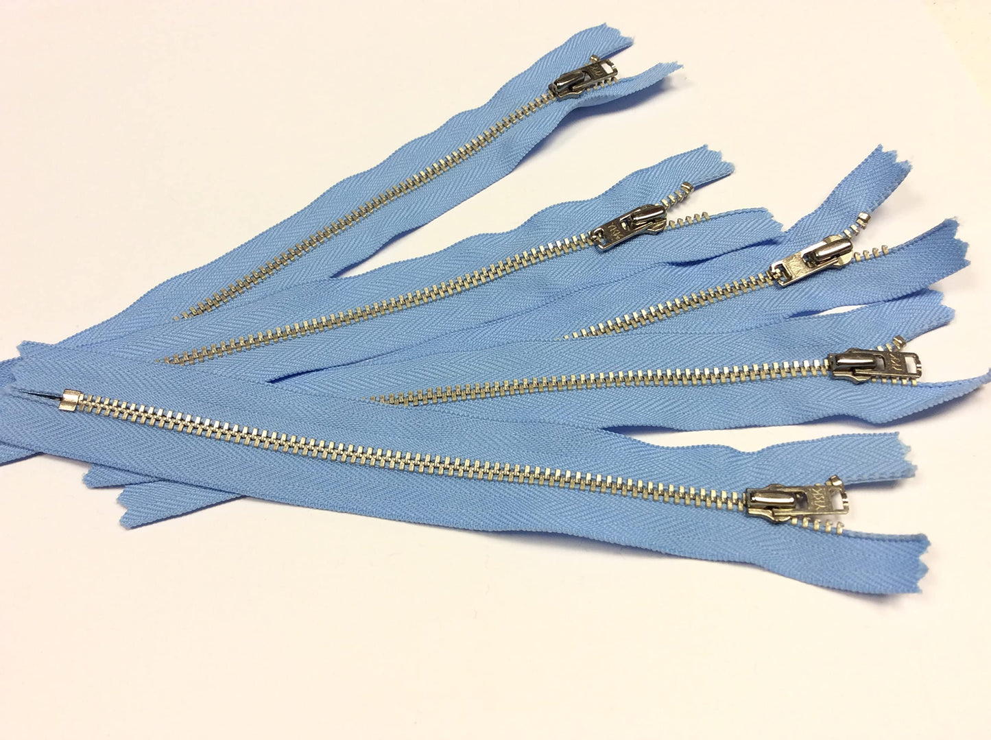 5 chiusure lampo in metallo 18 cm, 5 mm, per pantaloni fai da te e cucito CELESTE E ARGENTO