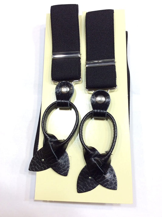 FILMODA bretelle uomo cerimonia nero doppio aggancio bottoni cuoio cm 120 regolabile