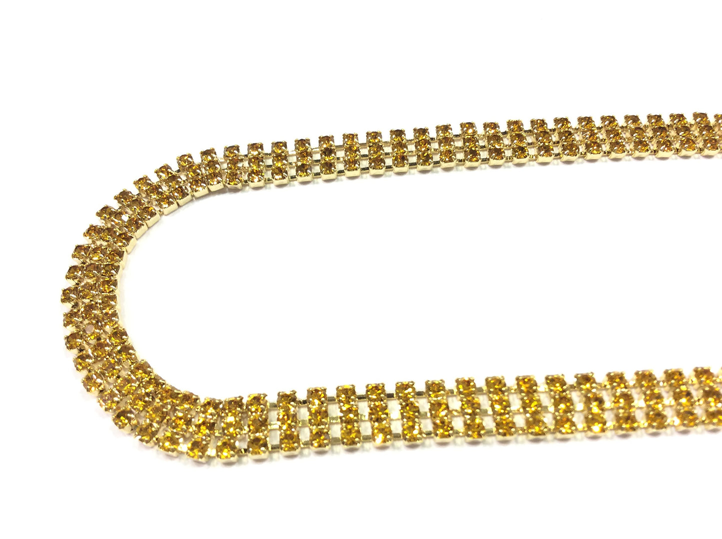 Toscano 1 MT PASSAMANERIA Catena Gioiello Strass 3 Fili Oro Pietre Ambra