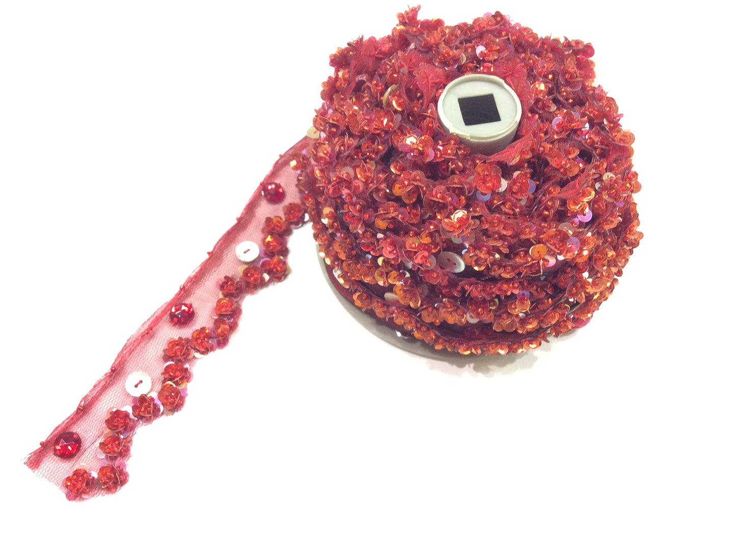 Toscano 1 MT PASSAMANERIA BORDURA Rosso Decorazione Madreperla E Paillettes Alta CM 3,5