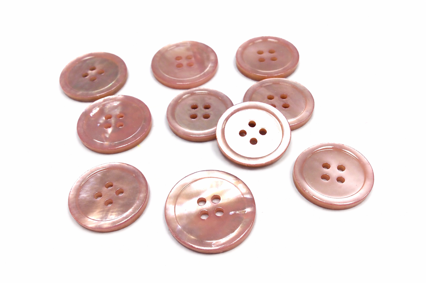 Bottone in Madreperla a 4 Buchi, Rosa, Forma Rotonda, Pezzo Singolo