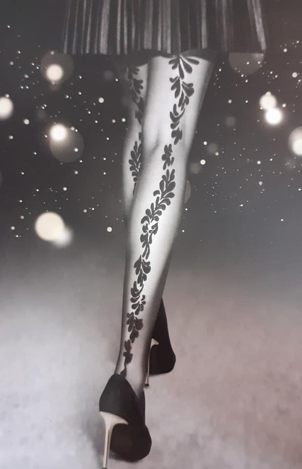 Collant Donna con Motivo Floreale Decorativo, Nero,Oroblu, 20 den, TG L/XL