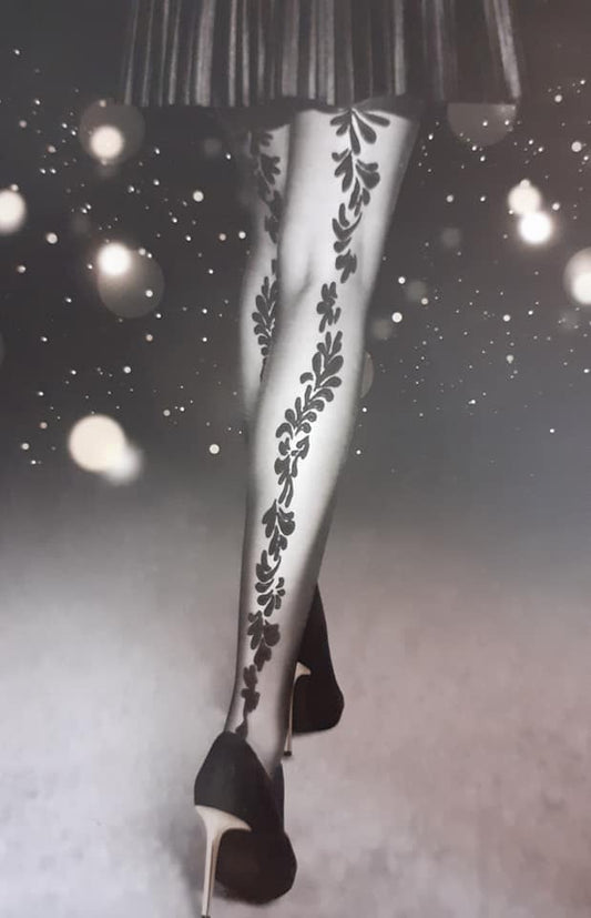 Collant Donna con Motivo Floreale Decorativo, Nero,Oroblu, 20 den, TG L/XL