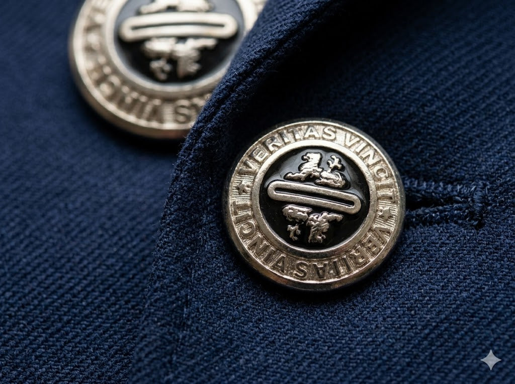bottone VERITAS VINCIT luxury doppiopetto argento LACCATO A MANO (NERO E BLU), 1 pezzo
