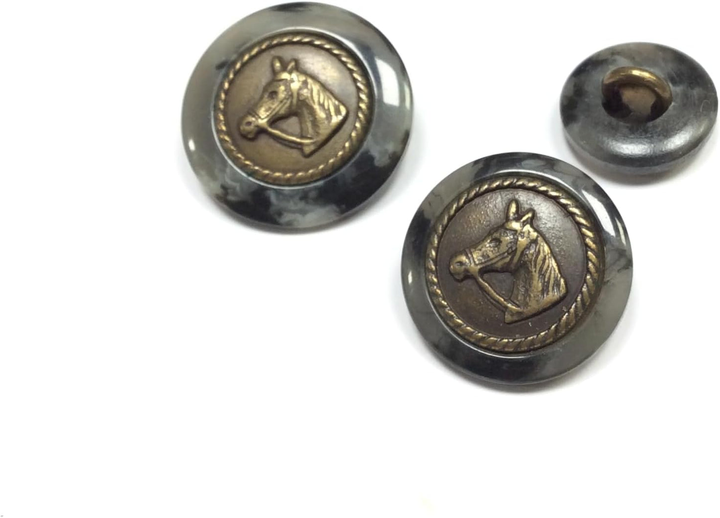 Bottoni Vintage con Stemma a Cavallo, Grigio, Stile Equitazione, 2 Pezzi