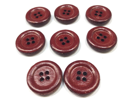 Set di 8 bottoni vintage in pelle, 4 fori, 2,5 cm, colore bordeaux