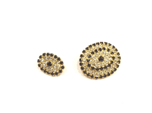 BOTTONE GIOIELLO OVALE BASE ORO STRASS CRYSTAL E NERO CM 1,6