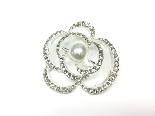 Filmodashop Spilla Camelia Base Argento Strass E Perla CM 5