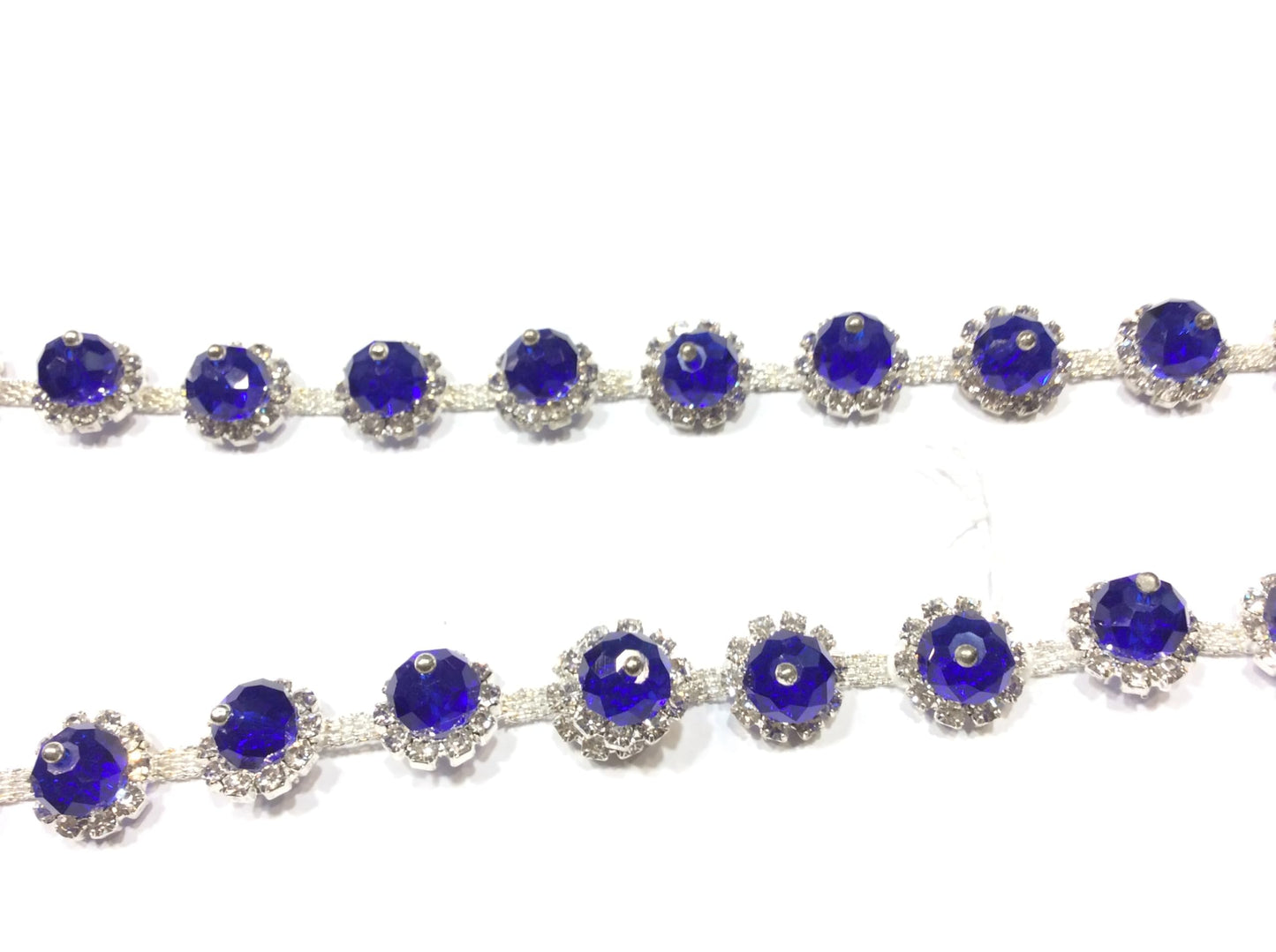 Catena Gioiello da Cucire, 1 mt, Argento con Strass e Pietre Blu