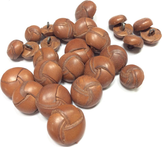 27 pz bottoni in pelle vintage colore cuoio intrecciati