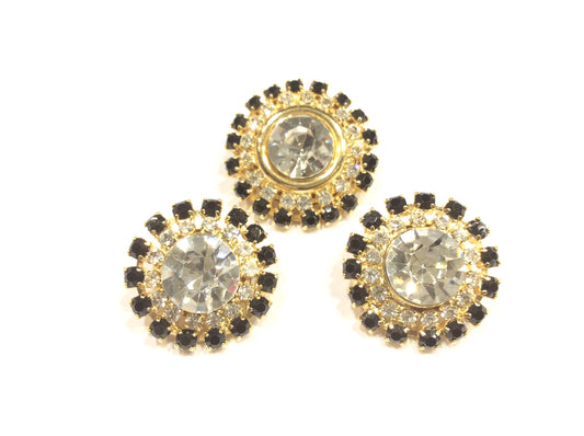 BOTTONE GIOIELLO BASE ORO STRASS CRYSTAL E NERO CM 2,8