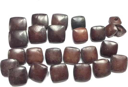 set di 27 bottoni vintage marroni in cuoio forma quadrata