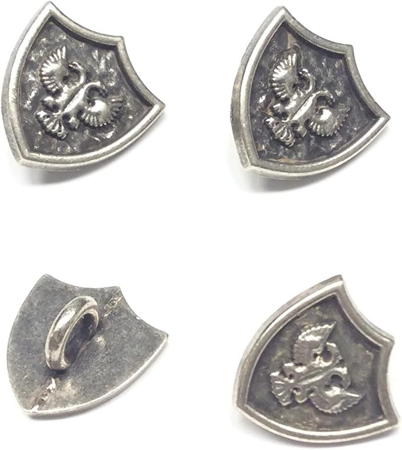Bottoni Vintage Araldici in Metallo Argentato – Stile Scudo e Aquila mm 15/12, 1pz