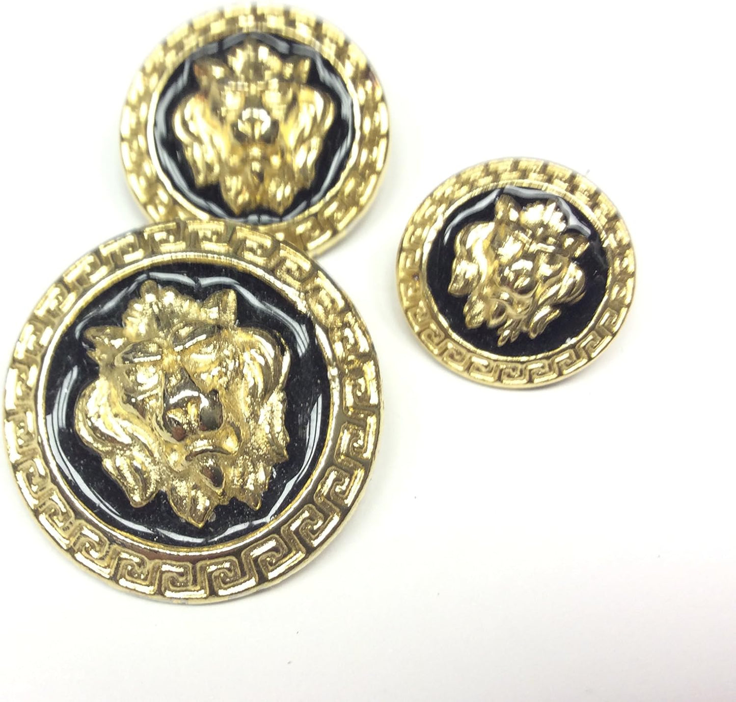 Bottoni Gioiello Oro e Smalto Nero con Testa di Leone e Greca, 1 pz