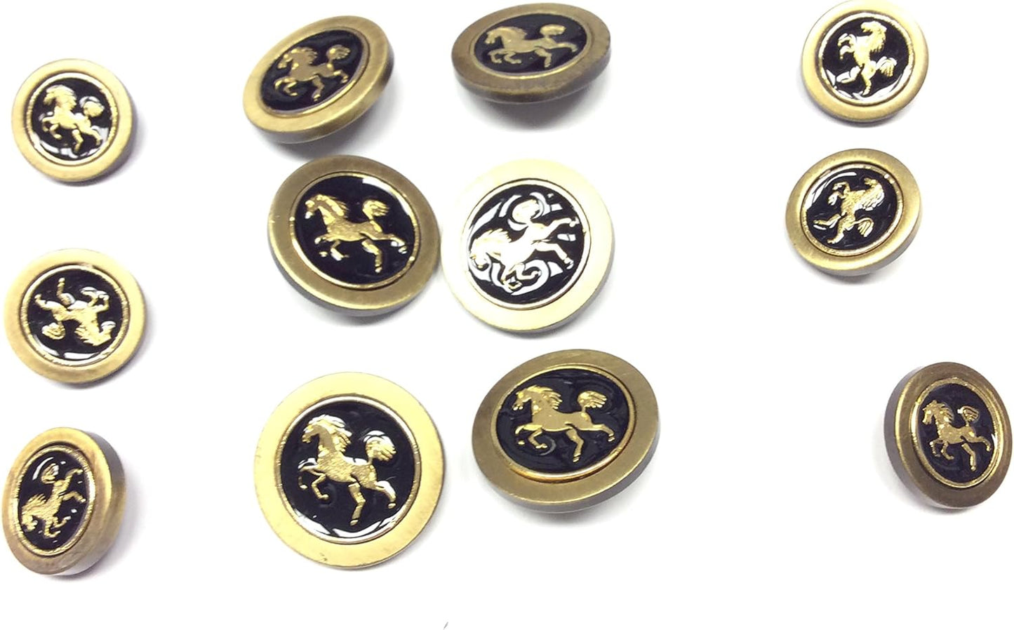 Set 12 Bottoni Metallo Oro Antichizzato "Horse" – Stile Equestre Deluxe – 6 pz Giacca (20-25mm) + 6 pz Polso (15mm) – Ideale per Blazer e Cappotti