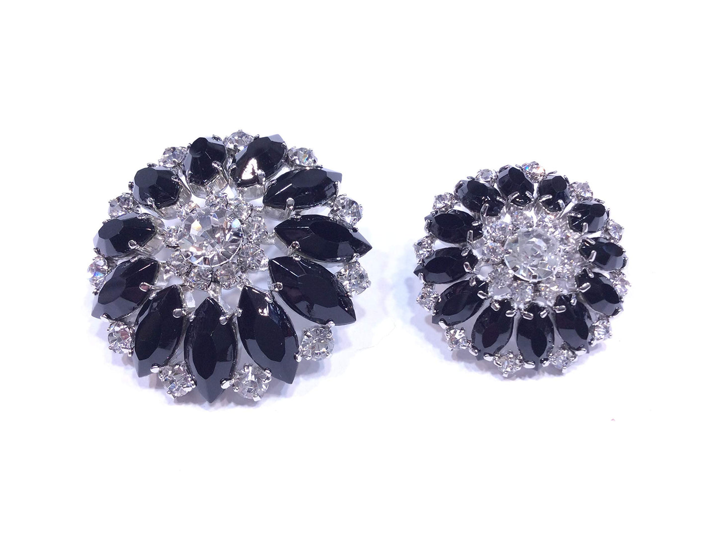 BOTTONI GIOIELLO ALTA MODA BASE ARGENTO NAVETTE NERE CM 3