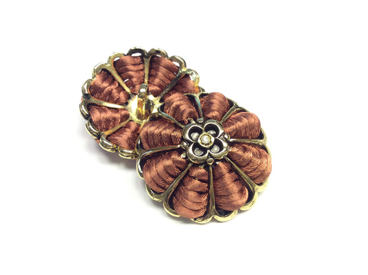 BOTTONE ALTA MODA VINTAGE FIORE OTTONE ORO E RUGGINE CM 3