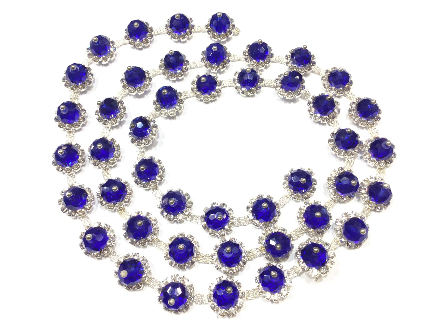 Catena Gioiello da Cucire, 1 mt, Argento con Strass e Pietre Blu