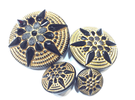 BOTTONE GIOIELLO VETRO JAISSE NERO & ORO CM 3