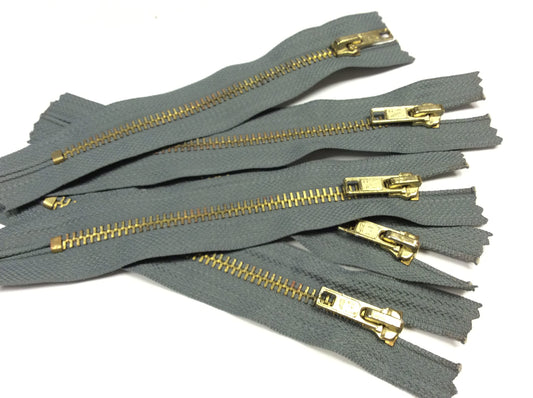 5 chiusure lampo in metallo 14 cm, 5 mm, non divisibili per borse, fai da te e cucito grigio e oro