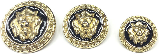 Bottoni Gioiello Oro e Smalto Nero con Testa di Leone e Greca, 1 pz
