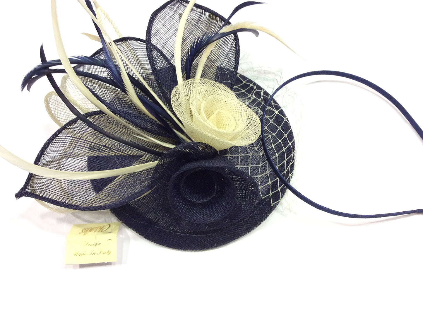 ACCONCIATURA FRONTINO FASCINATOR BICOLOR BLU & PANNA VELETTA