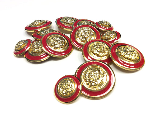 SET 14 BOTTONI GIOIELLO LEONE ORO LACCATO ROSSO