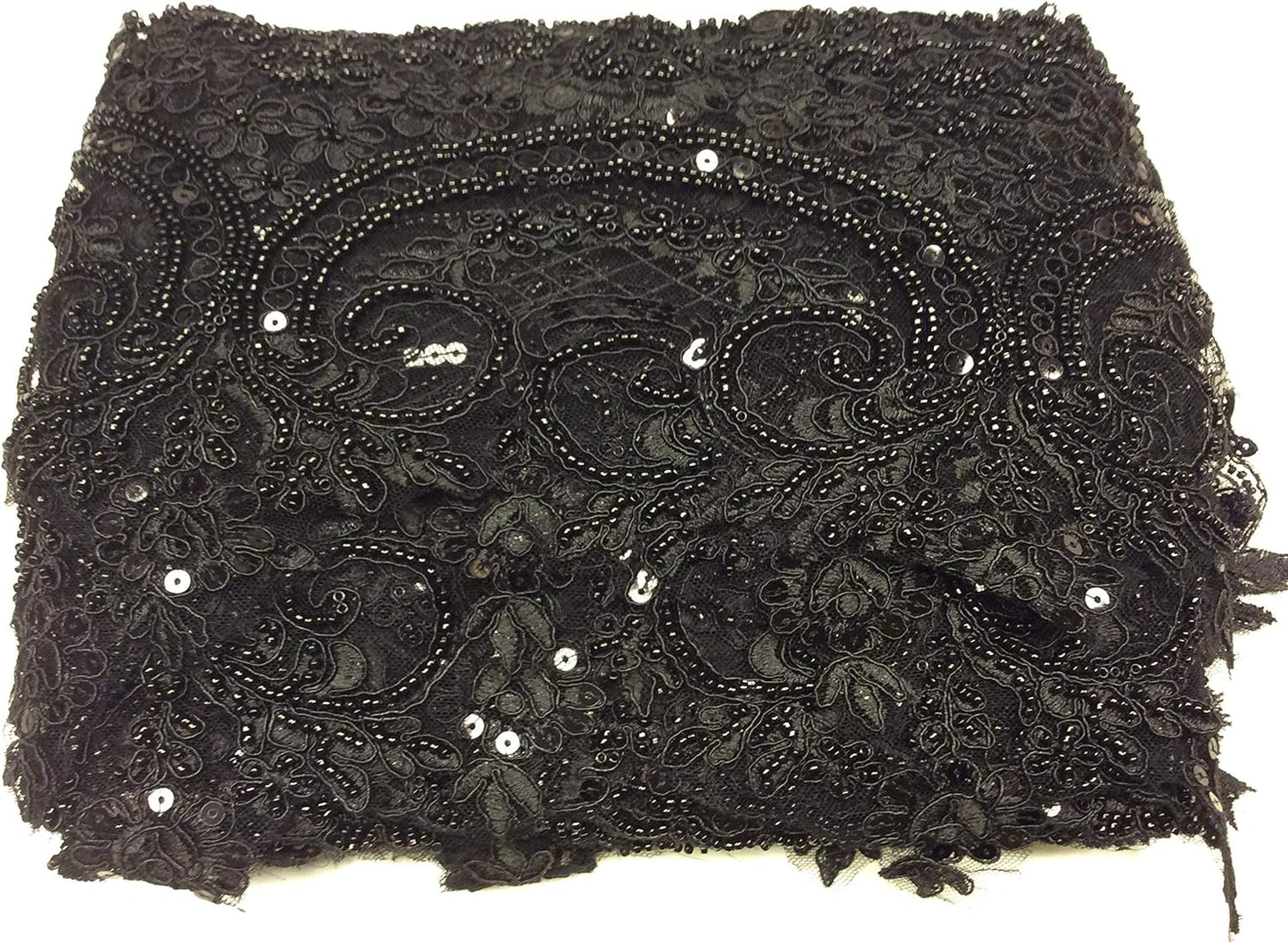 1 mt PIZZO RICAMO NERO PAILLETTES CORALLI CM 20