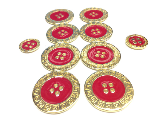 DE LIGUORO SET 10 BOTTONI GIOIELLO QUATTRO BUCHI ORO LACCATO ROSSO