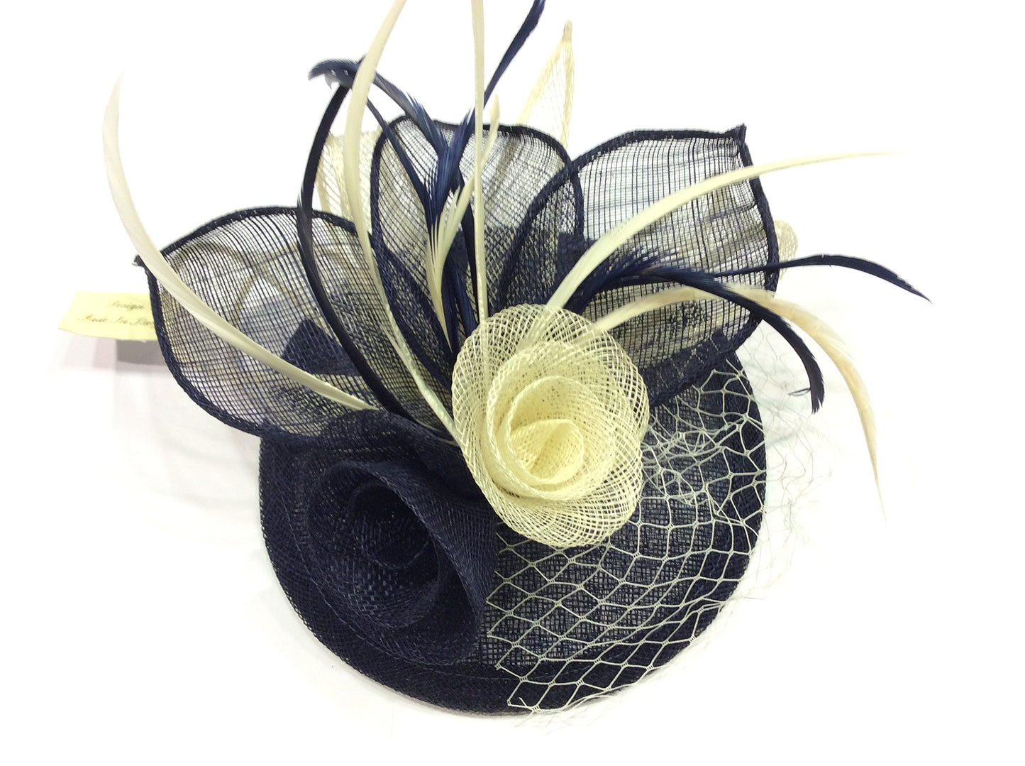 ACCONCIATURA FRONTINO FASCINATOR BICOLOR BLU & PANNA VELETTA