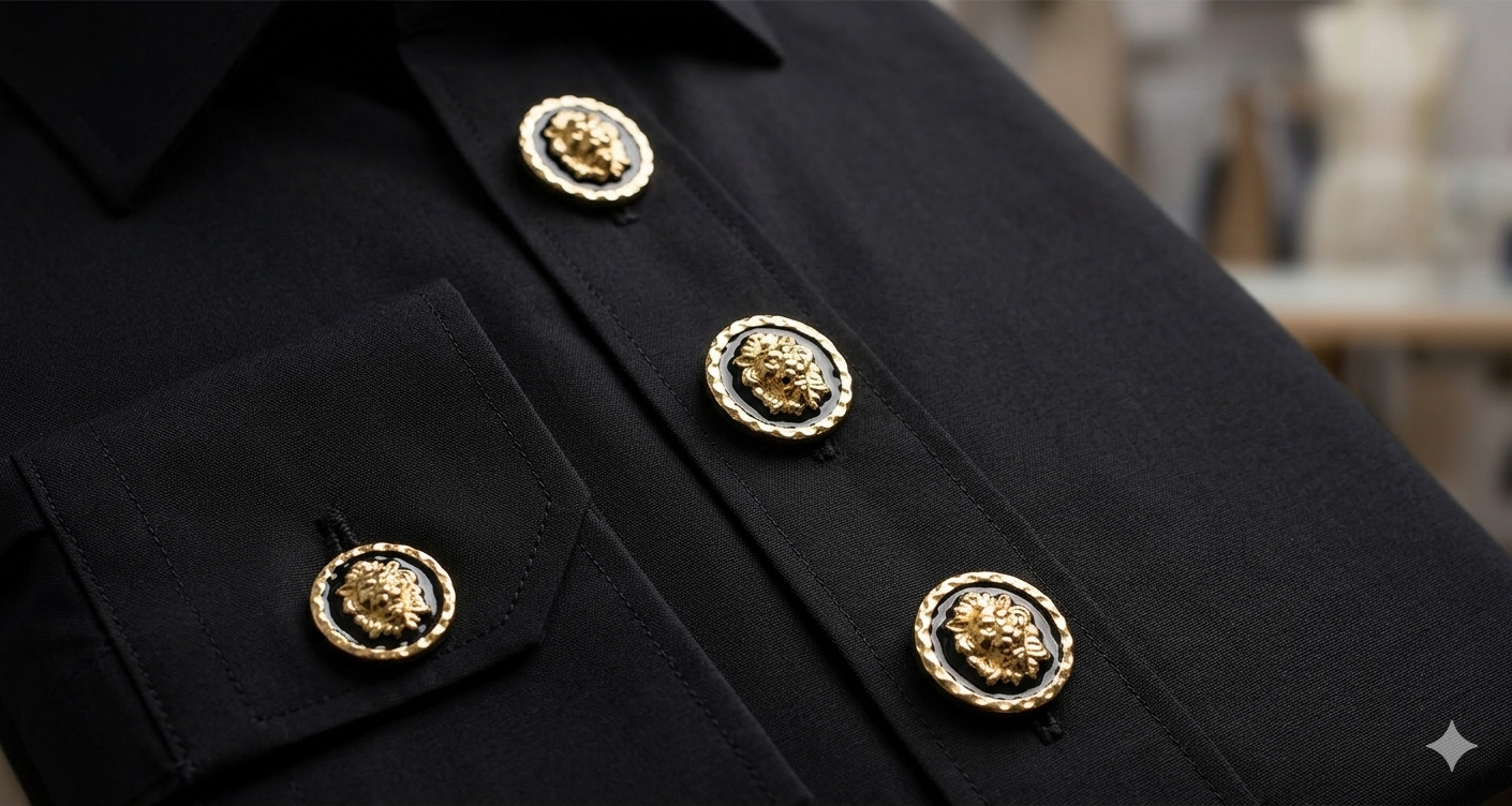 Bottoni Gioiello 18mm Oro e Smalto Nero – Testa di Leone con Bordo Cordonato – Per Camicie, Cardigan e Polsini – Stile Barocco Luxury