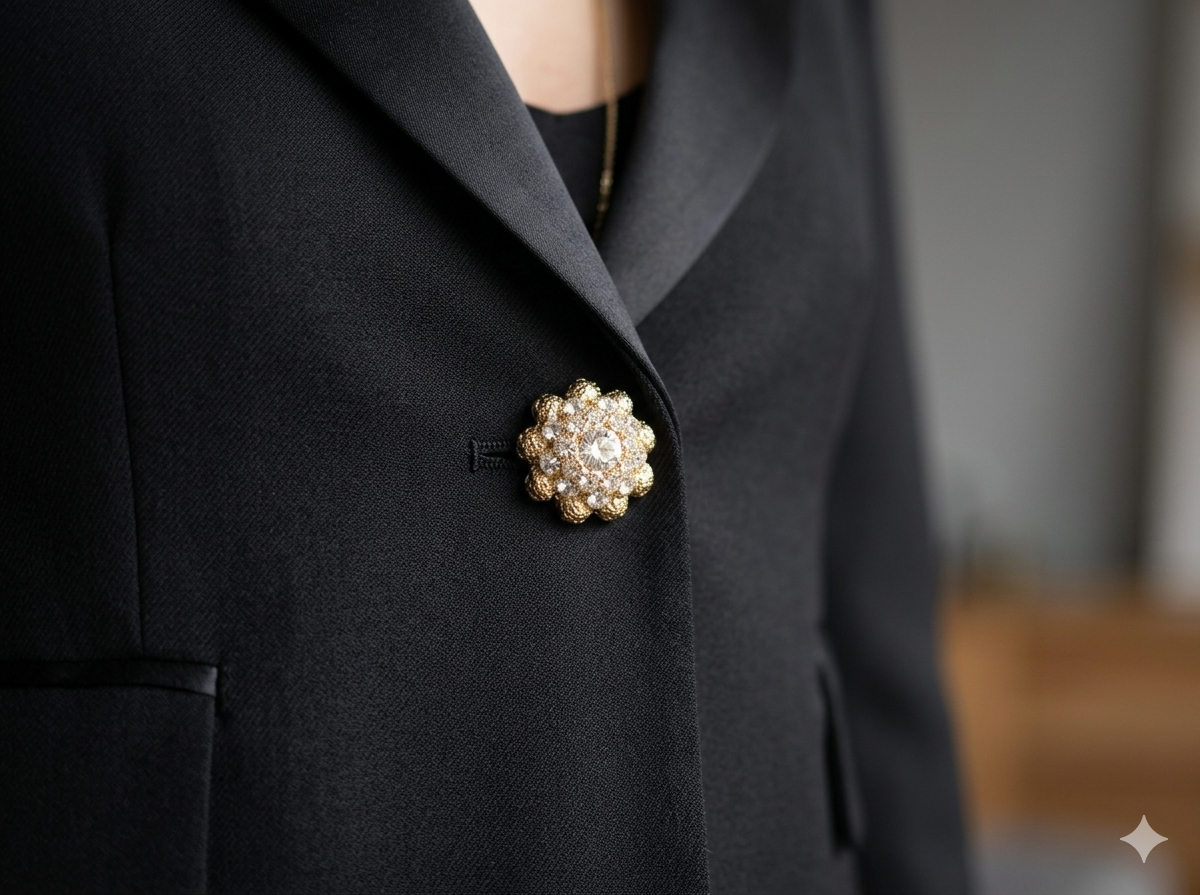 Bottone Metallo Oro 3 cm, Strass Cristallo, Bottone Decorativo per Cappotto e Blazer
