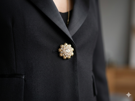 Bottone Metallo Oro 3 cm, Strass Cristallo, Bottone Decorativo per Cappotto e Blazer