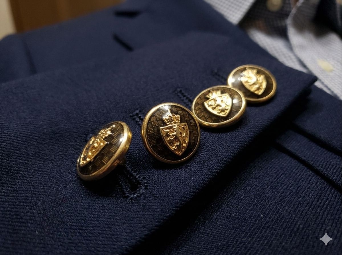 Bottoni Araldici Dorati con Corona e Scudo - Set per Blazer e Giacche Uomo