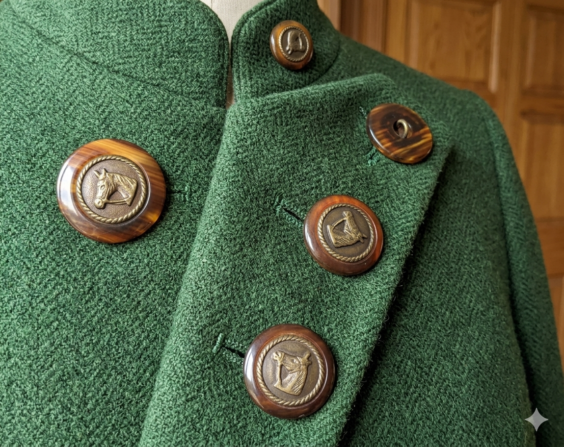 Bottoni Stile Equitazione, Base Marrone con Metallo Anticato, Decorazione Cavallo, 2 Pezzi
